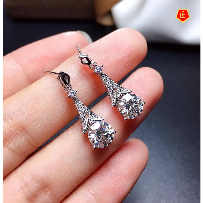 [Ready Stock]Full Diamond Green Moissanite Necklace Set Ear Studs