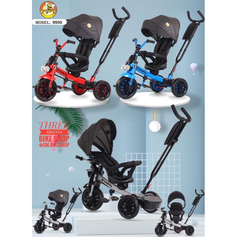 SEPEDA ANAK RODA TIGA STROLLER PACIFIC 9950 JOK BISA DIPUTAR, CANOPY, MUSIK