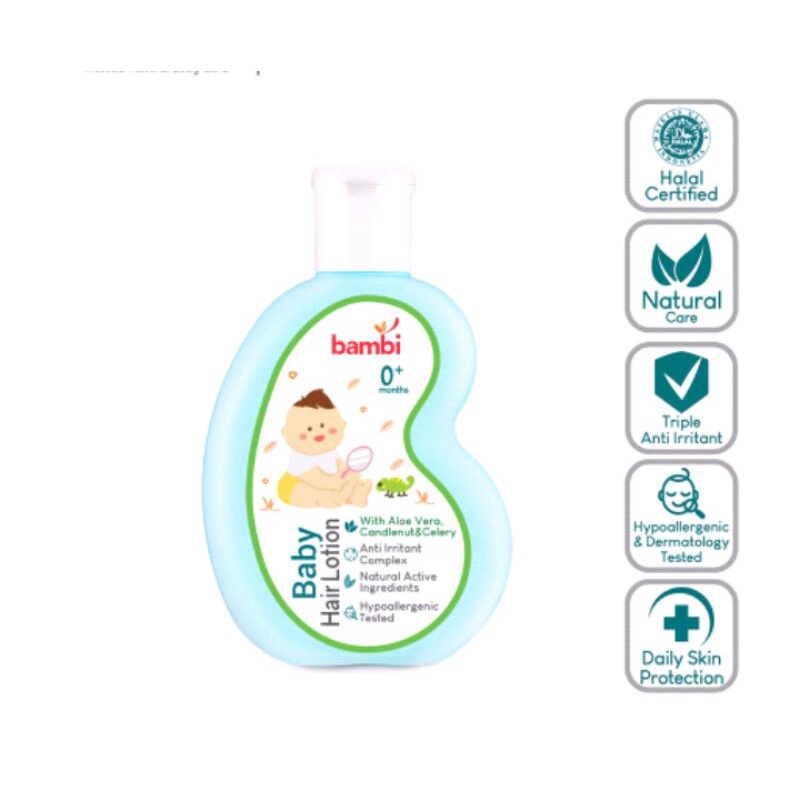 BAMBI Hair Lotion Lotion With Candlenut, Aloe Vera &amp; Celery // Untuk Rambut Anak Bayi - 100ml