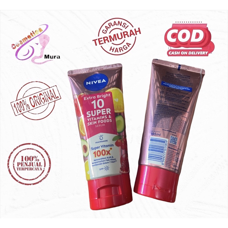 (up) NIVEA EXTRA BRIGHT SUPER VITAMIN BODY SERUM 180 ML - NIVEA SUPERFOOD BODY SERUM