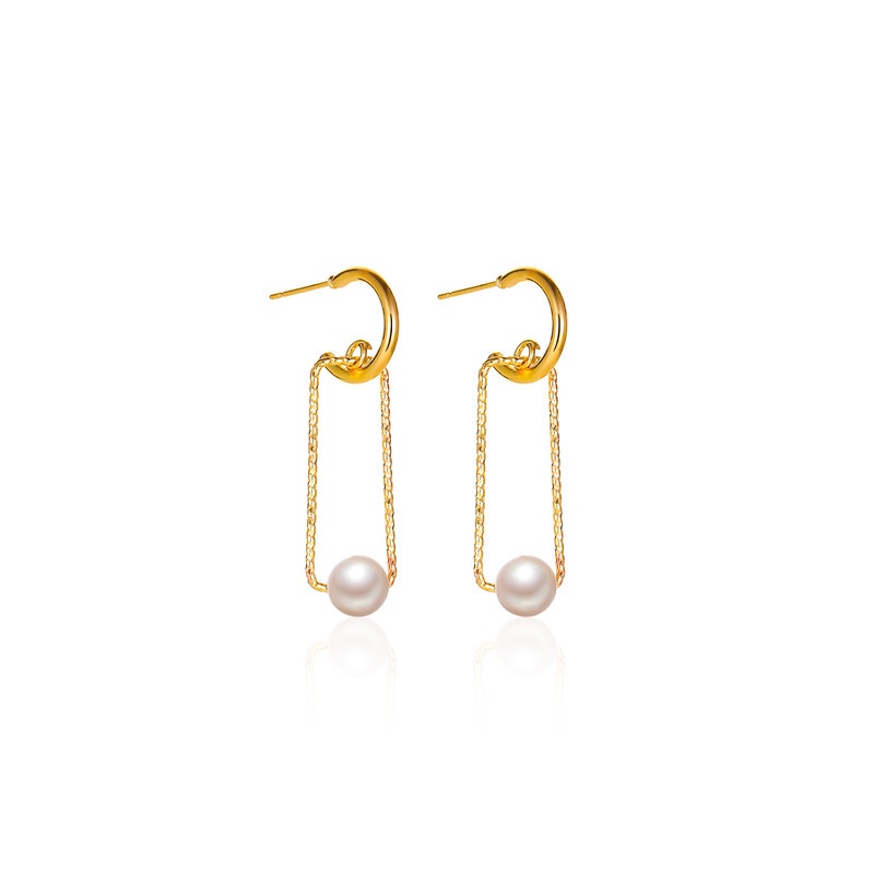 Fashion ladies style pearl geometric earrings niche light luxury hollow rectangular earrings retro art earrings