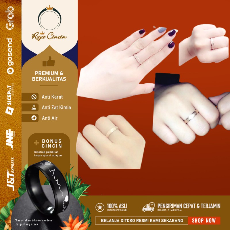 Cincin Titanium Wanita Pria Korea Emas Perak Hitam