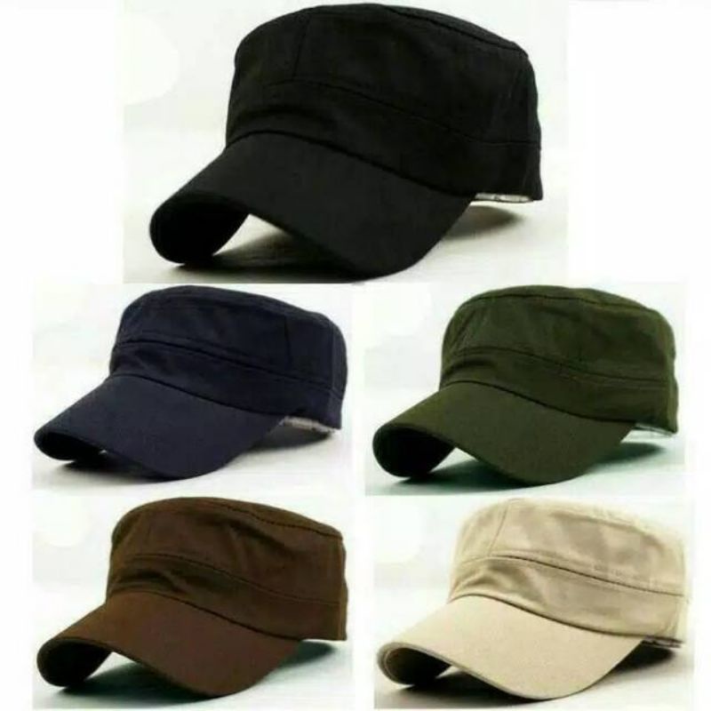 Topi Komando Kanvas Army Polos Warna