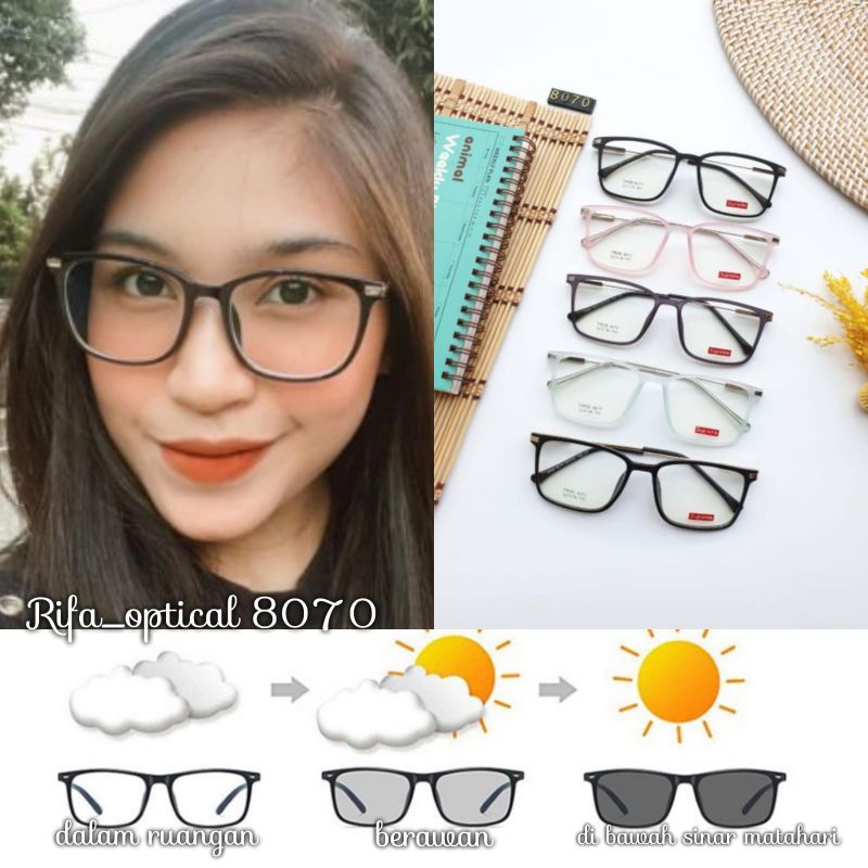 KACAMATA 8070 PAKET FRAME+LENSA PHOTOCROMIC MINUS/NORMAL.KACAMATA ANTI RADIASI