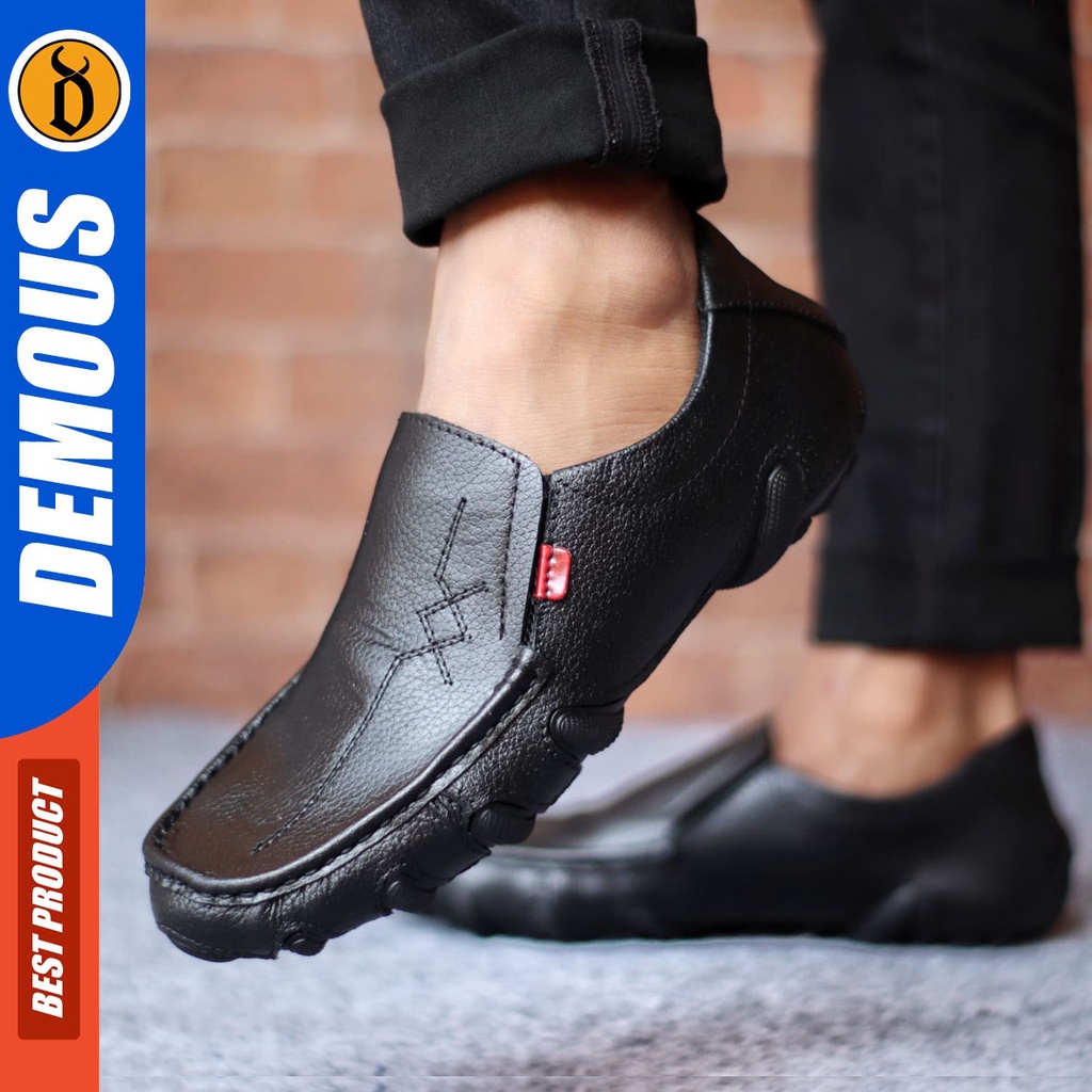 Sepatu Formal Pria Sepatu Casual Pria Kulit Asli Slop Sepatu Pantofel Kerja Kantor Kuliah Kondangan Sepatu Hitam Pria DEMOUS MEZZI