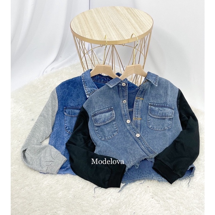 MDLV ~ JAKET JEANS COMBI JAKET JEANS KOMBINASI JAKET JEANS CEWEK JAKER JEANS GOOD QUALITY FASHION WANITA IMPORT