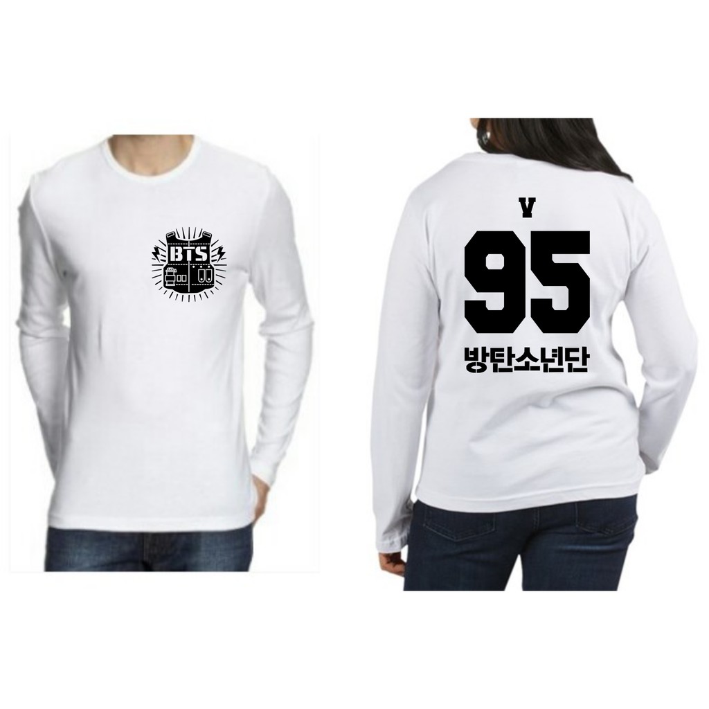 Kaos BTS Baju T-Shirt BTS Tahun Lahir V-95 Lengan Panjang Putih