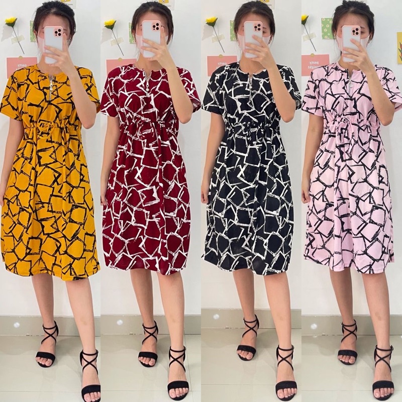 Dress Serut Resleting Voxy Motif Dress Serut Perut Dress Serut