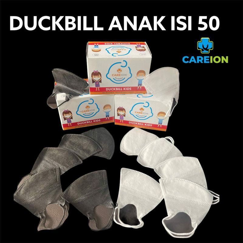Masker duckbill anak polos hitam dan putih