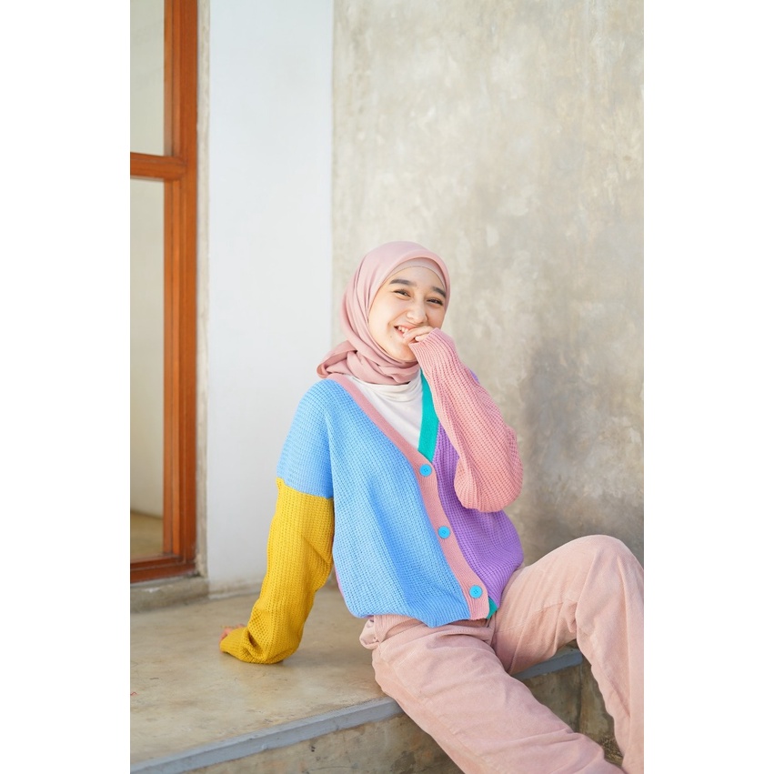 Cardigan Rainbow Twotone/  Cardi Rainbow Twotone/ Cardigan Kancing / Cardigan Rajut Murah / imah mom