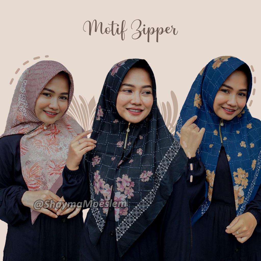 Segiempat Motif Instan Resleting Dagu / Hijab Zipper Motif Segiempat Instan