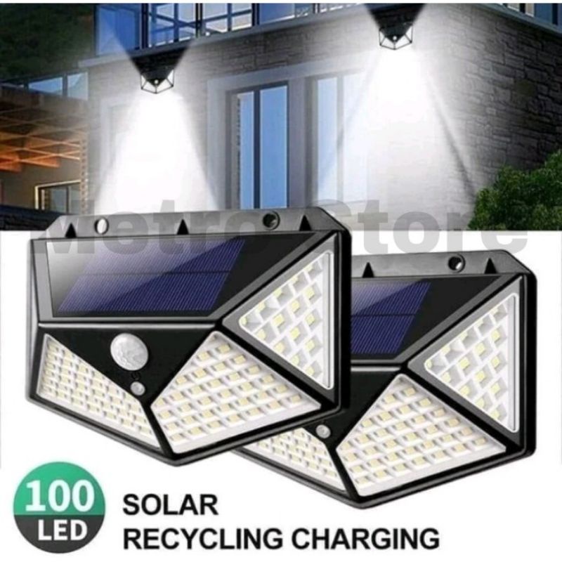 Lampu Dinding Solar Panel 100Leds/10watt + Built-in Battery+ Sensor Cahaya dan Gerakan merek Hose, tanpa arus Listrik otomatis menyala