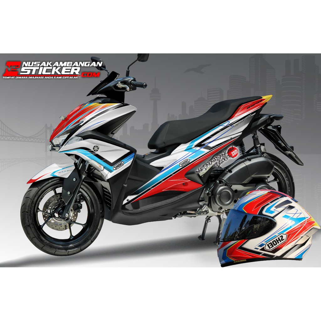 Stiker Decal Motor Yamaha Aerox 155 Full Body Putih Biru Merah Grafis Racing Team Sticker Custom Var
