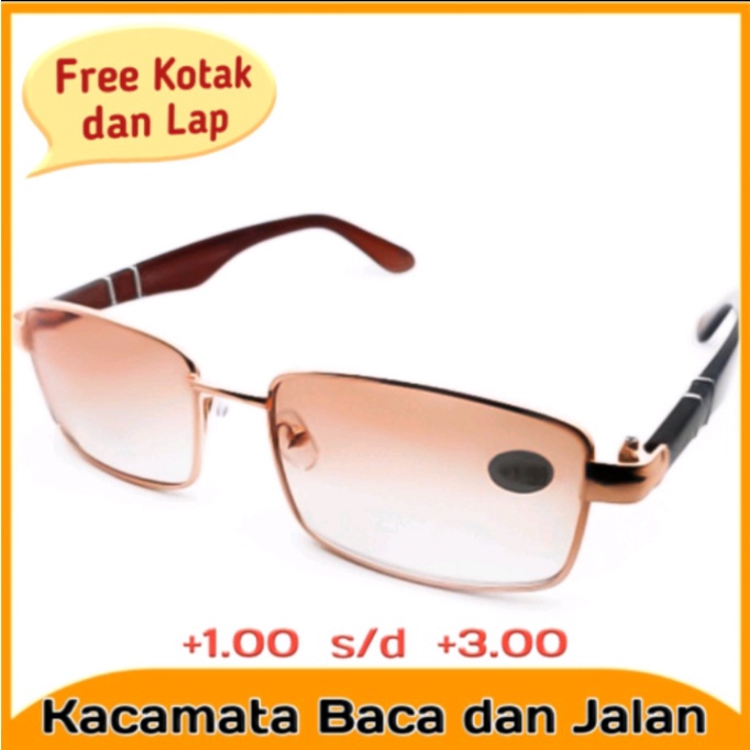 Kacamata Baca Plus 2 fungsi baca dan jalan uk +1.00 s.d +3.00 pria wanita kacamata plus frame metal 