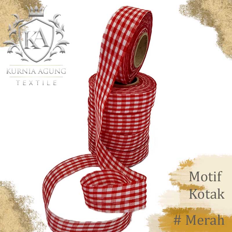 Pita Kain Kotak 1 Inch / Pita Motif Kotak Kotak 2.5cm Bungkus Kado Souvenir dijual ROLL