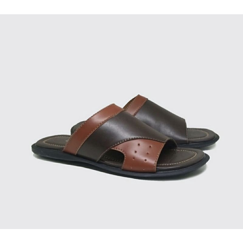 Sendal Kulit Slide Big Size 44-48 Sandal Jepit Pria Bapak2 Ukuran JUMBO Kasual M15 Brown