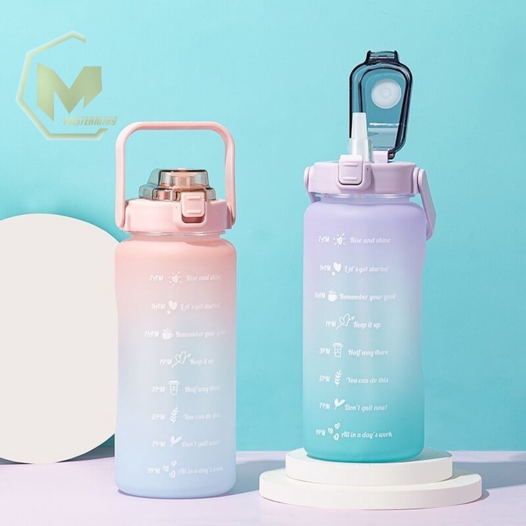 RT61 botol minum tumbler korea warna gradasi pelangi penanda waktu ukuran besar 2 liter 2000ml 2l MA2600