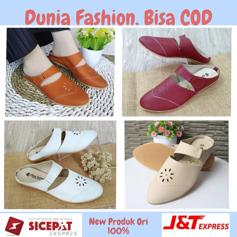 Sandal Flat Wanita One Love Sandal Selop Bustong Kekinian Super Trendy Best Seller Kulit Sintetis