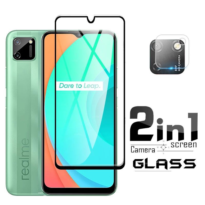 2in1 - Tempered Glass Full Layar Kamera Realme C11 - TG Anti Gores Kaca Realmi C11 Screen Protector