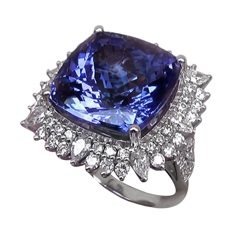 Cincin Wanita Hias Cubic Zirconia Warna Biru Untuk Pesta / Anniversary