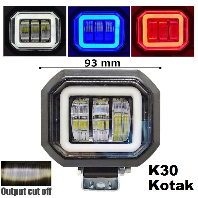 Lampu Tembak Sorot LED K30 3 Mata 30 Watt Bulat Kotak CWL Mobil Motor 4D Angel Eye Worklight