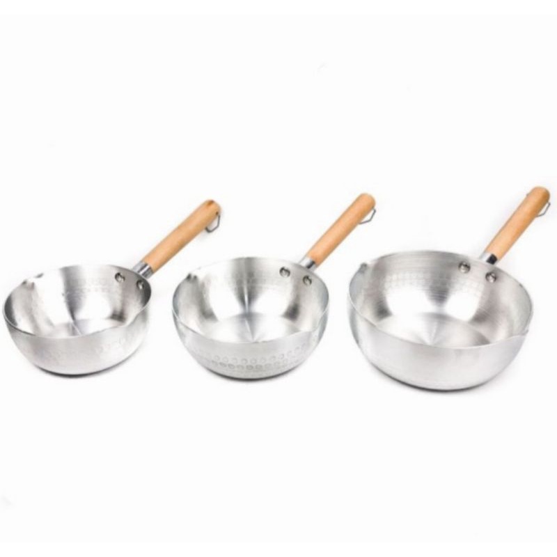 panci mie rebus aluminium tebal 20cm gagang kayu anti lengket / panci susu gagang kayu alumunium tebal milkpot saucepan yukihira marble hitam Tebal 16cm 18cm 20cm