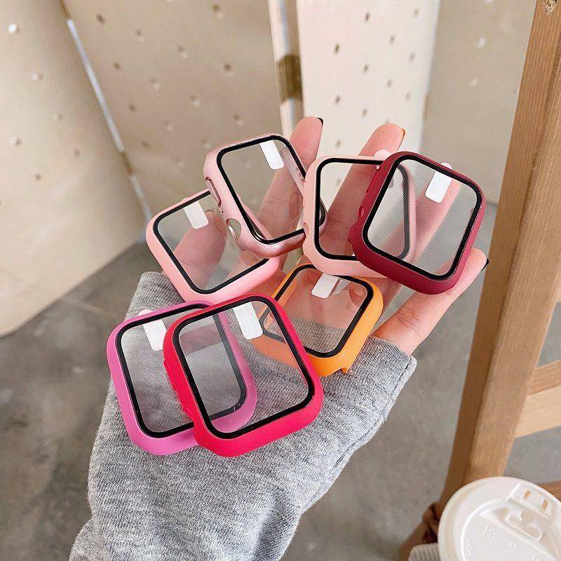 Casing Hard Case PC Matte + Tempered Glass Untuk Apple Watch Seri 8 7 41mm 45mm 360 Derajat 6 5 4 SE 3 2 1 38 40 42 44mm