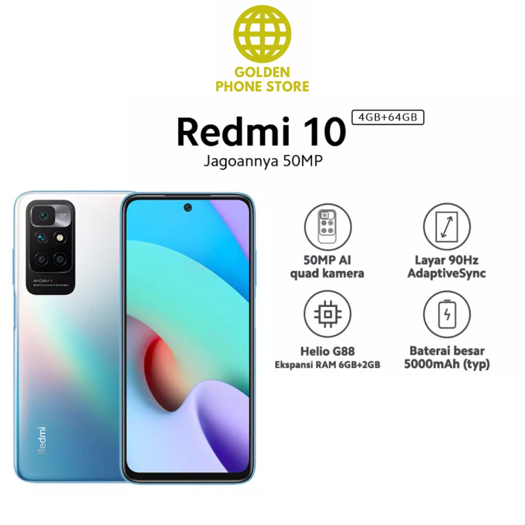 Xiaomi Redmi 10 2022 (4GB+64GB) Helio G88 50MP AI Quad Kamera Layar FHD+ 6,5