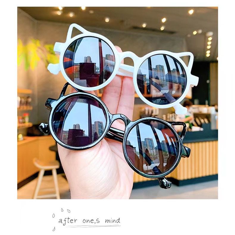 BAJ Kacamata Hitam Anak New Trend Fashion Anak Terbaru Telinga Kucing kacamata Bulat hitam High Quality Kids Sunglasses Kaca Mata Murah KC031