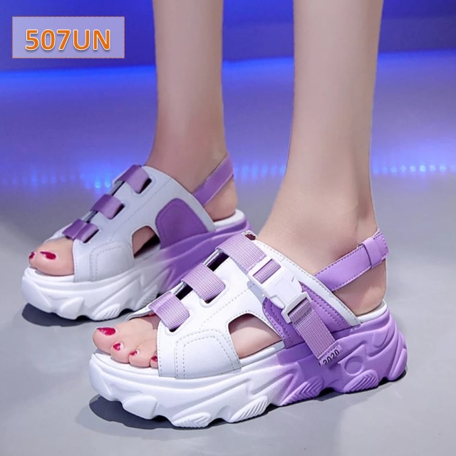 Sandal Gunung Tali Dual Tone Fahion Kasual Korea Sol Tebal 5 Cm Oren Tosca Ungu (507)