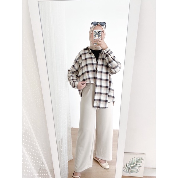 Bymeldev Kemeja Oversized 100% Bahan Flanel Motif Kotak Kotak