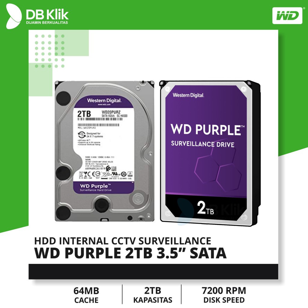 Hard Disk HDD WDC 2TB Purple Sata Khusus CCTV