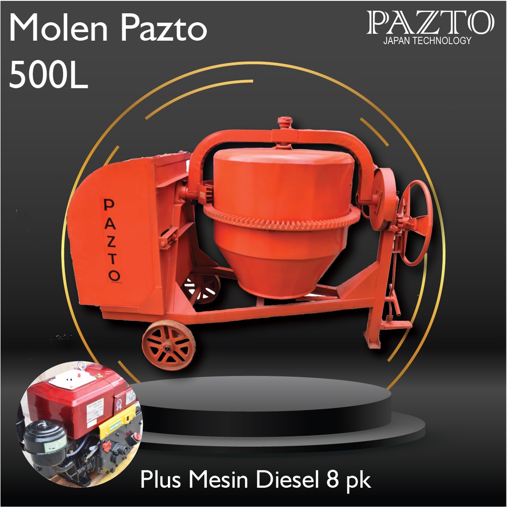 MESIN MOLEN PENGADUK SEMEN 500 LITER DIESEL 8PK