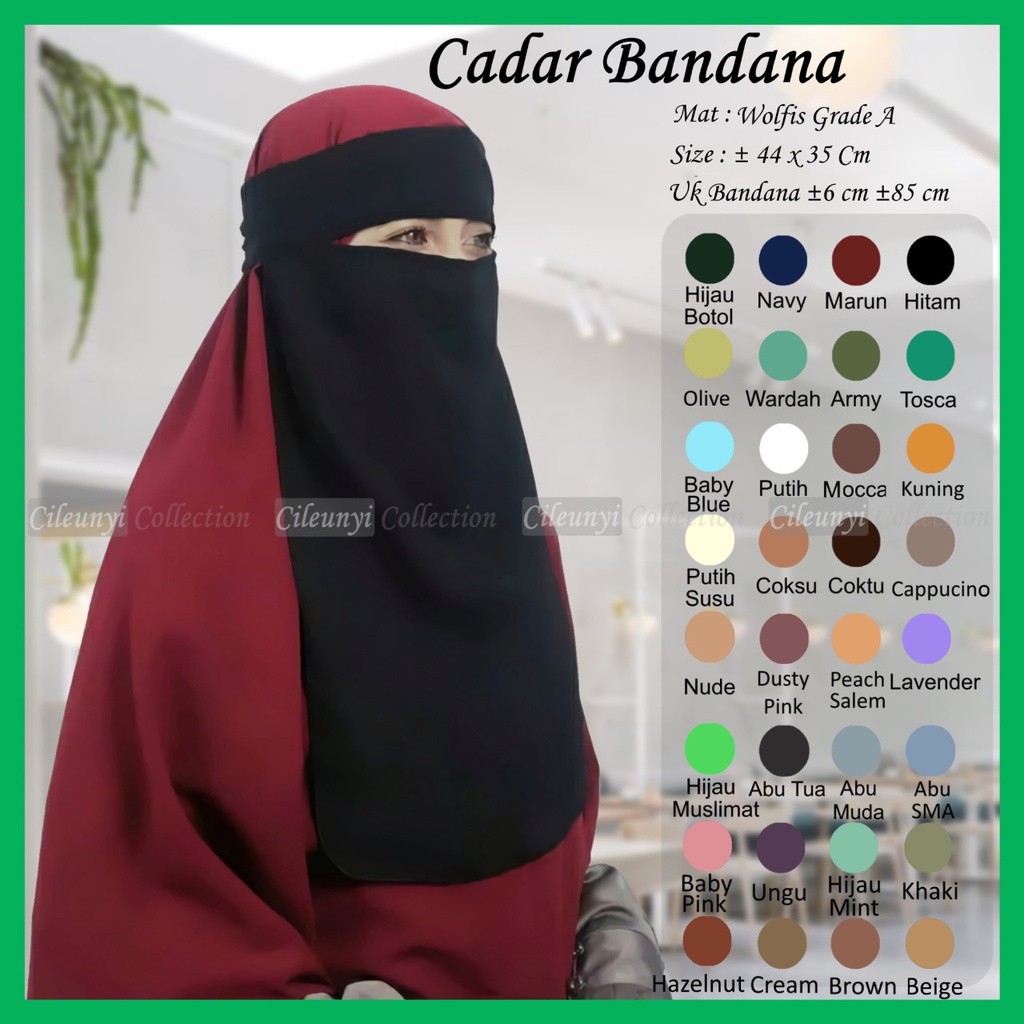 Niqab Cadar Bandana Grade A / Cadar Bandana Wolvis / Niqab Muslim / Cadaar Muslim Niqob Wolfis Hitam Woolpeace Koleksi Syari Cadar Bandana Cantik Tali Besar Niqab Murah Model Terbaru 2022 Gratis Ongkir Cadaar Arab Saudi