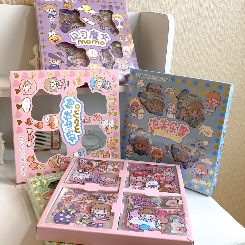 Stiker Box Merk Senmu 1 Box isi 100 Lembar / Sticker Sen Mu Bening Waterpoff  Untuk Dekorasi Giveaway Kado Mainan Lucu Anak