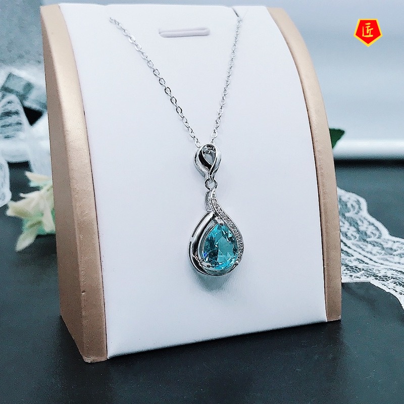 [Ready Stock]Mermaid Tears Pendant S925 Silver Topaz Blue Necklace Women's Simple Elegant