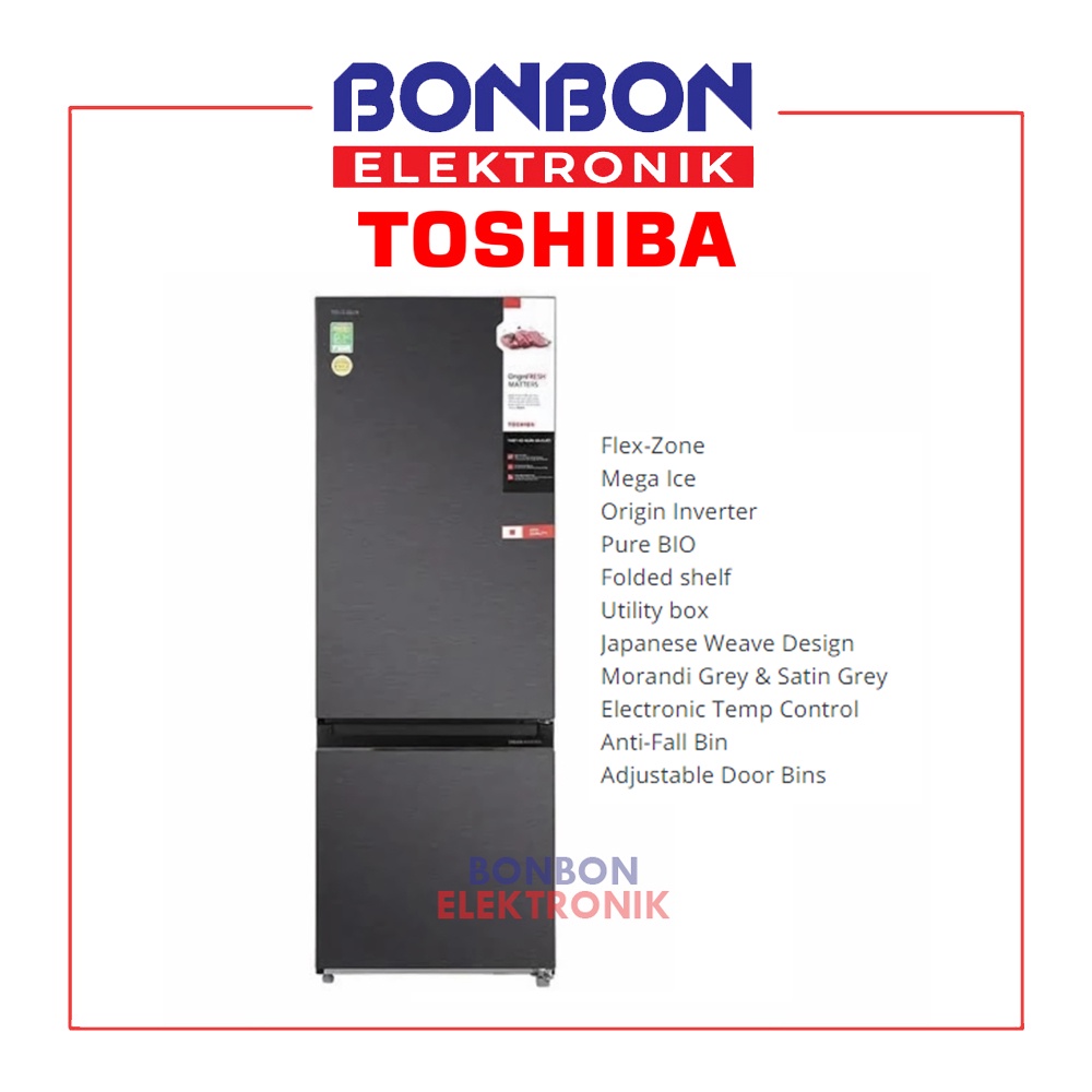 Toshiba Kulkas 2 Pintu Bottom Freezer GR-RB410WE-PMF / GRRB410WE 325L