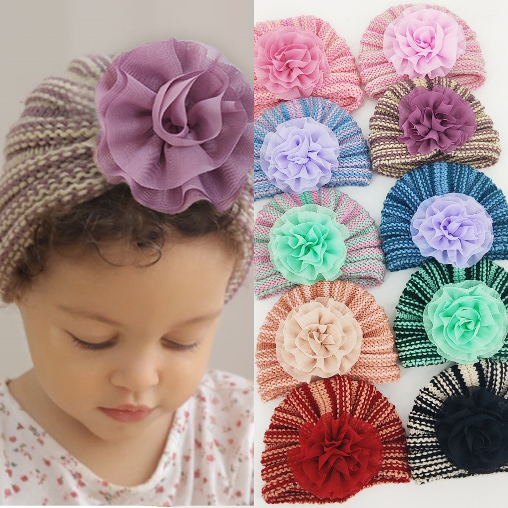 TB6-Turban Anak Bayi Perempuan Rajut Bunga Roses