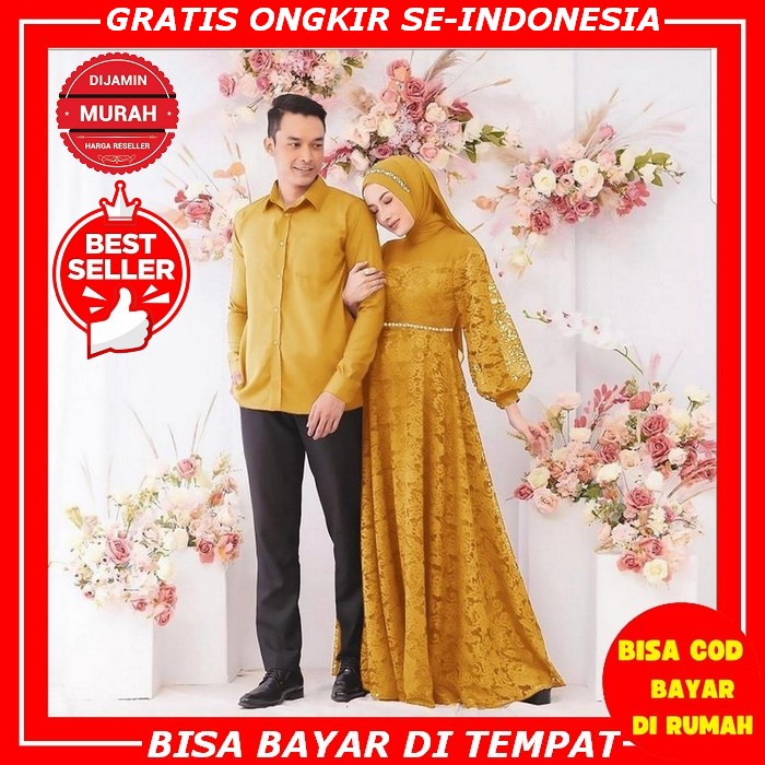 Muslim Couple Terlaris Carita Cp | Baju Couple Setelan Gamis Brukat Kondangan Terbaru | Baju Pasanga