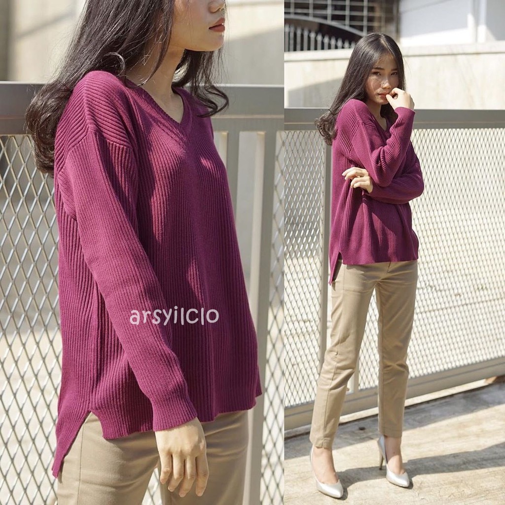 Boxy V neck Rajut / Sweater Rajut / Sweater / Sweater Rajut Polos / Atasan Wanita Rajut Favo