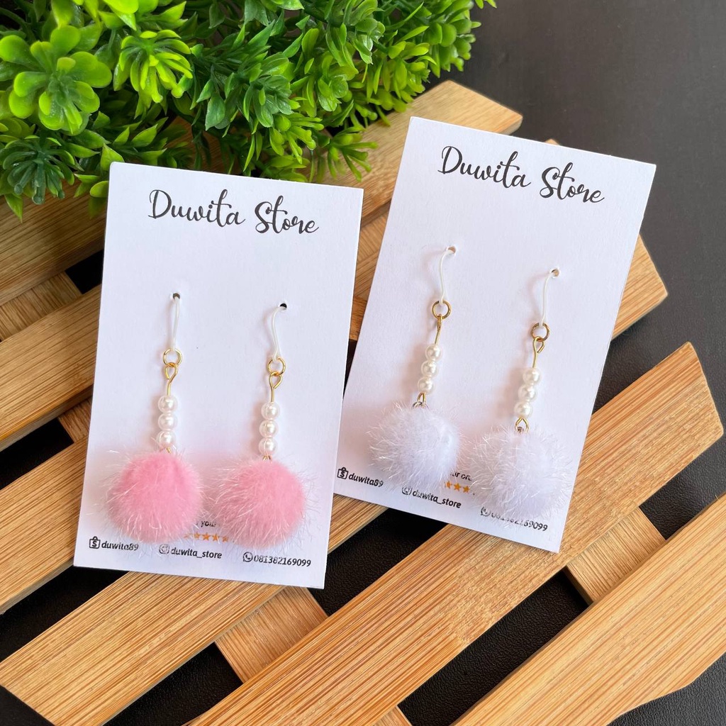 HANDMADE ANTING DEWASA KAITAN PLASTIK MOTIF POM-POM(GOLD)