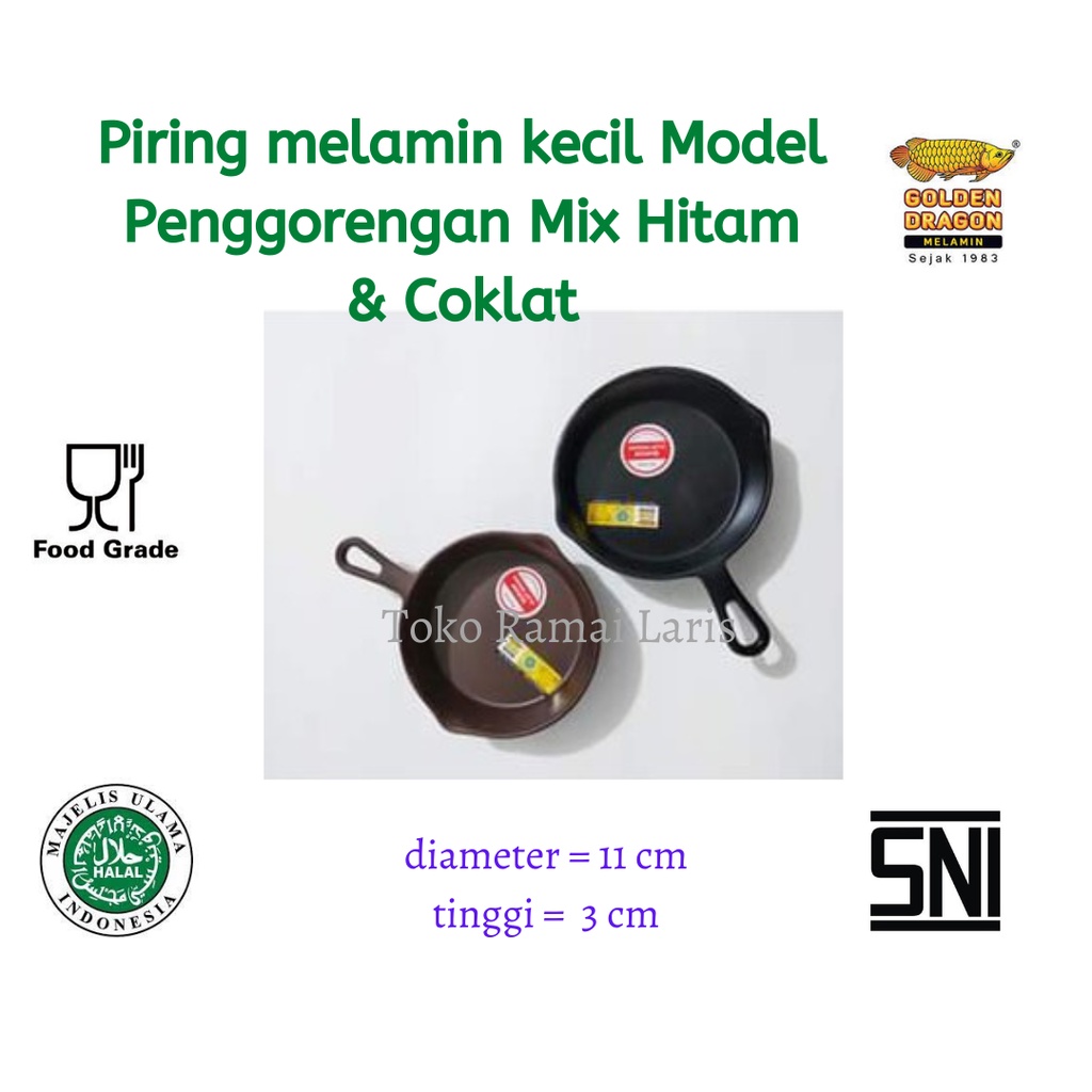 Piring MELAMIN KECIL 4 inch P7004A WARNA MIX ( 2 PCS ) HITAM & COKLAT Golden Dragon PIRING KECIL/MIN