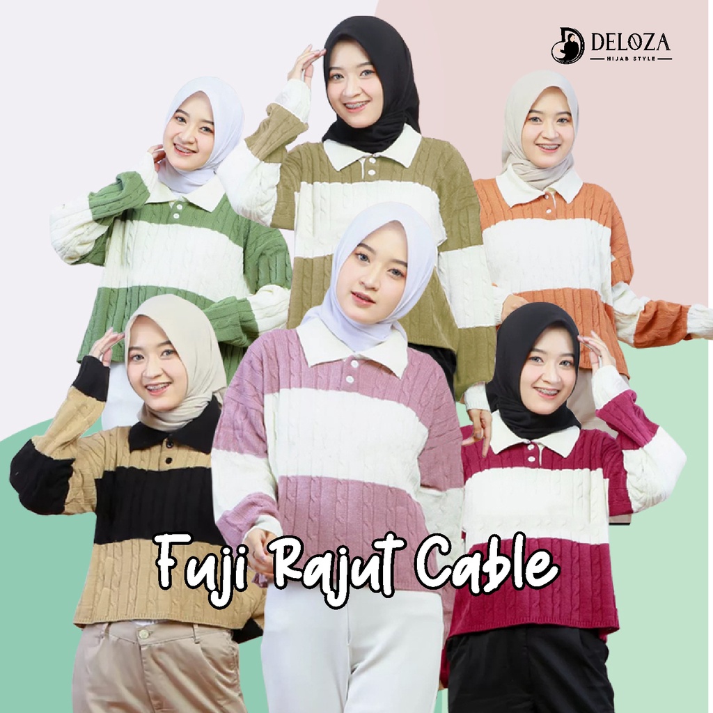 DELOZA FUJI RAJUT CABLE / ATASAN SWEATER RAJUT WANITA / BAJU RAJUT CARDIGAN PREMIUM JUMBO