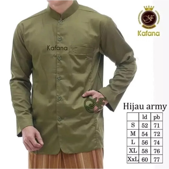 Koko Haibah Pria Dewasa Kazimi Original Semi Jas Jasko Baju Koko Habaib Putih Polos Lengan Panjang-Army