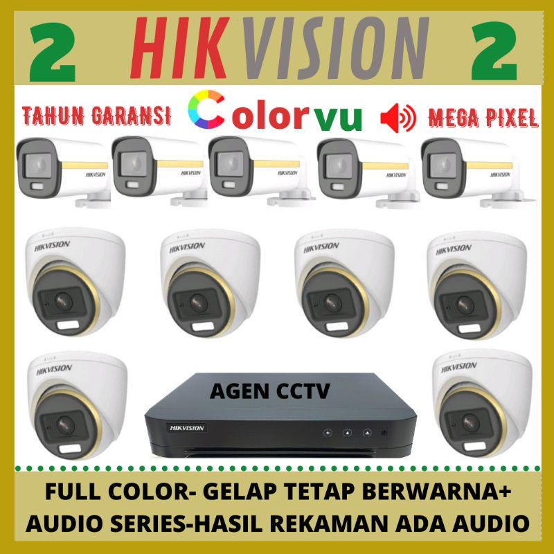 PAKET CCTV HIKVISION COLORVU 2MP 16 CHANNEL 11 KAMERA AUDIO SERIES FULL COLOR