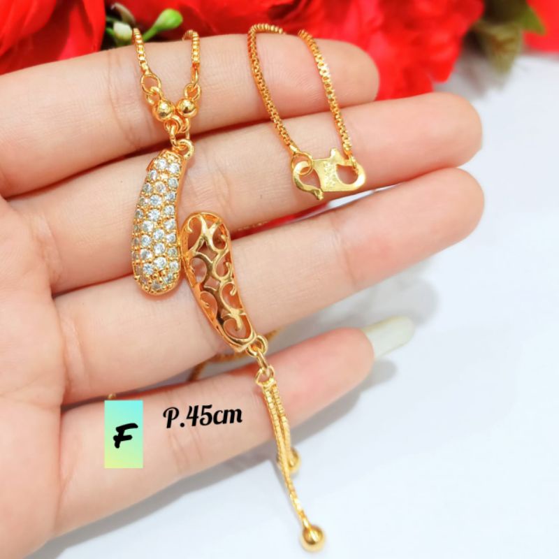 TITANIUM Kalung Dewasa koye permata full zircon motif lapis emas18 k tidak karat