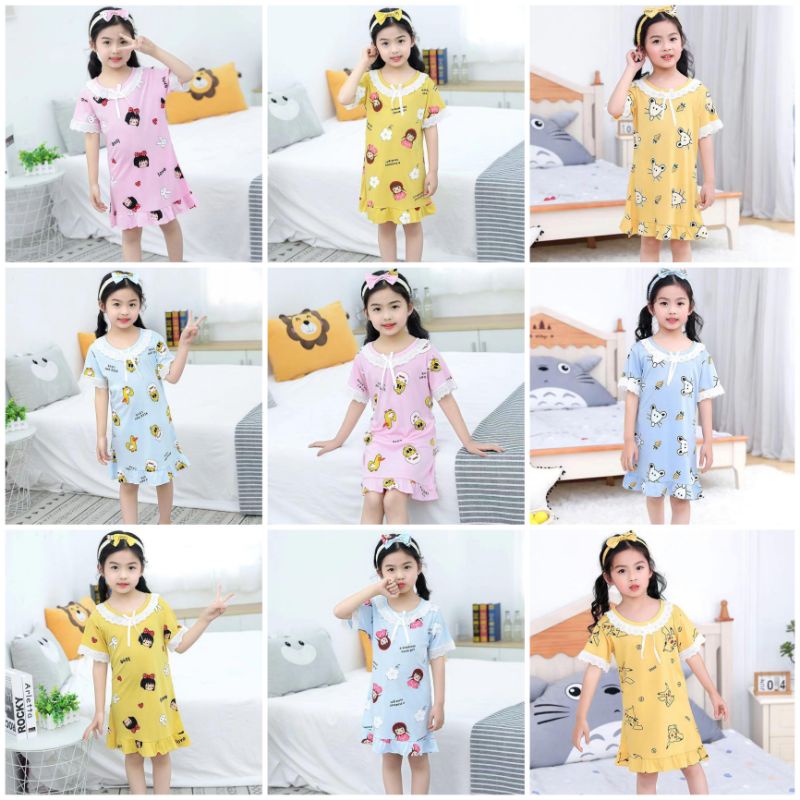 DASTER RENDA IMPORT ANAK | DRESS IMPORT ANAK USIA 3-10 TAHUN +BANDANA | DRES ANAK  C14-B