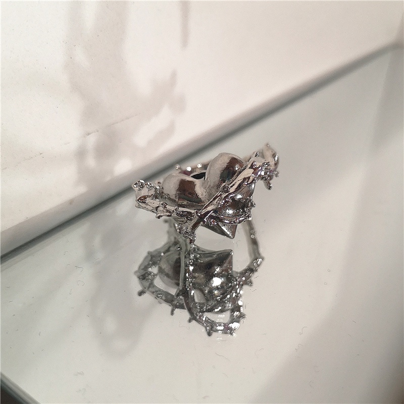 IFYOU Set Cincin Jari Ganda Desain Hati Hollow Warna Silver Gaya Retro Untuk Aksesoris Wanita