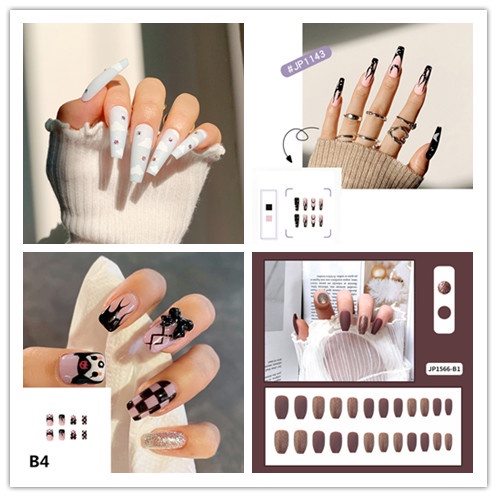 24pcs Kuku Palsu Anti Air Dengan Lem Untuk Manicure