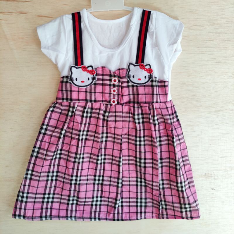 Dress anak 1 2 2,5 tahun baju anak cewek pakaian anak Fatonah Shop purwodadi hellokitty lc hk motif kotak ( dress Hellokitty LC )